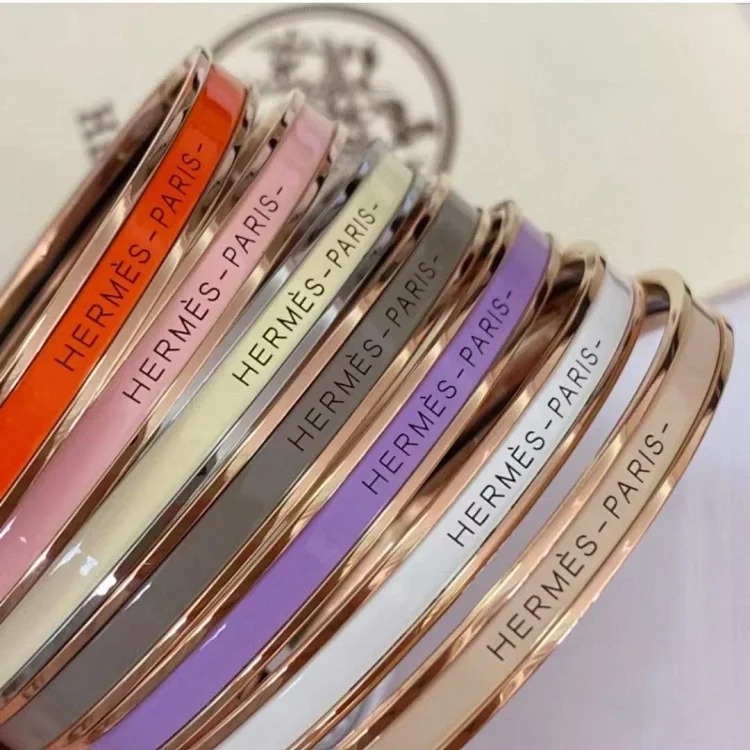 V gold high H home bracelet ultra narrow 18k rose gold plated round closed bracelet enamel precision straight