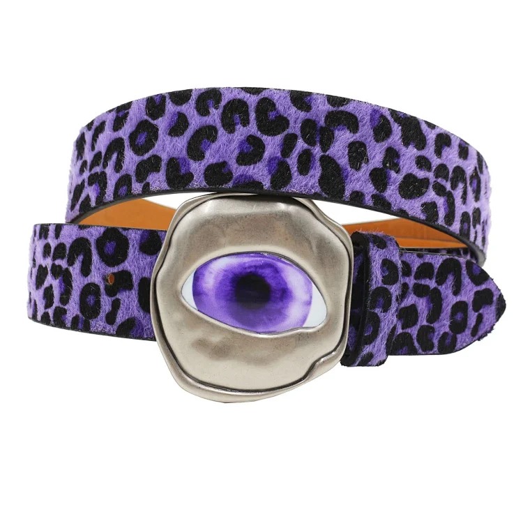 Y2K Millennial hottie leopard print devil eye belt American retro subculture colorful eyeball buckle punk belt