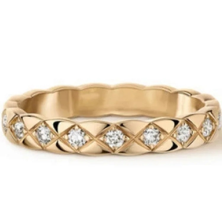 Coco Crush diamond ring with rhombus pattern wide hand-set square diamond ring stackable versatile ring zircon