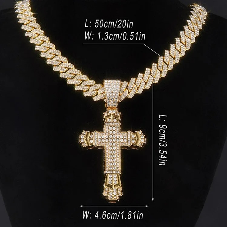 Hip-hop pendant full of diamonds cross necklace cross-border new product creative versatile alloy full of diamonds Cuban chain wholesale