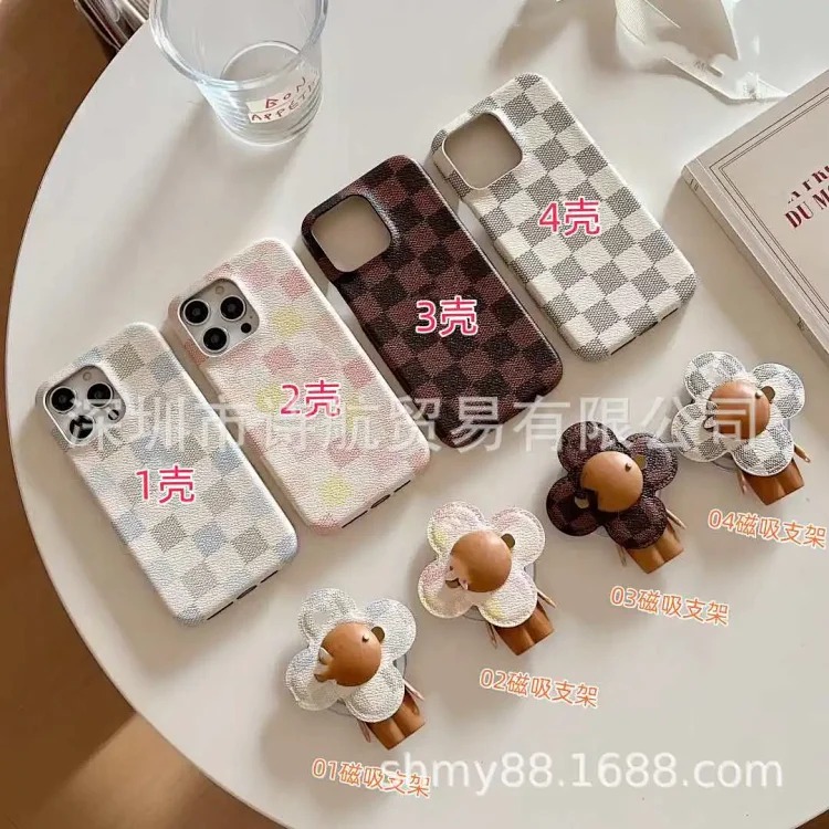 外贸新款格子iphone17手机壳i苹果phone15promax皮套支架保护套