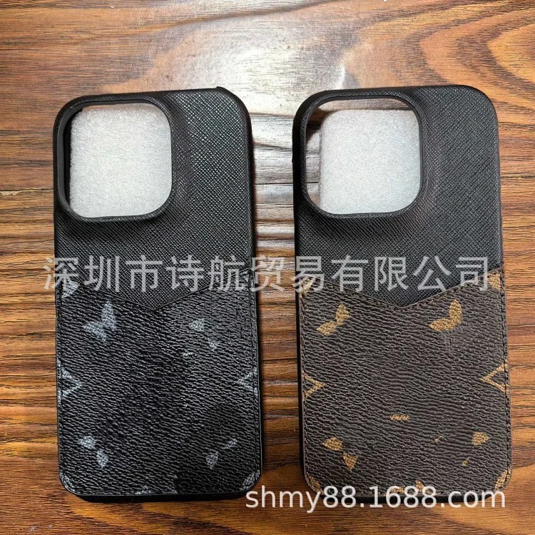 轻奢老花适用苹果17promax手机壳15奢华皮质16promax防摔插卡13