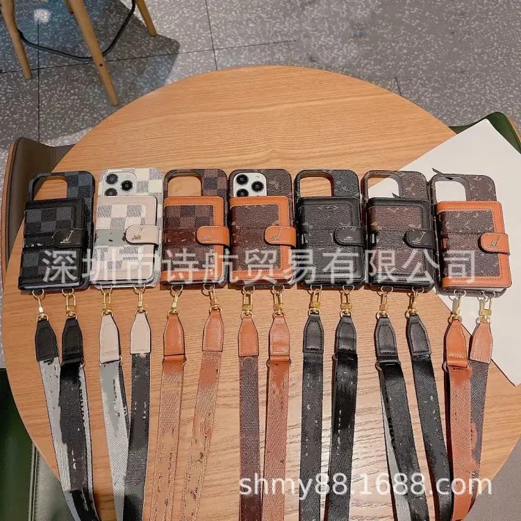潮牌适用苹果17promax手机壳插卡半包皮质ihone15pro防摔保护套