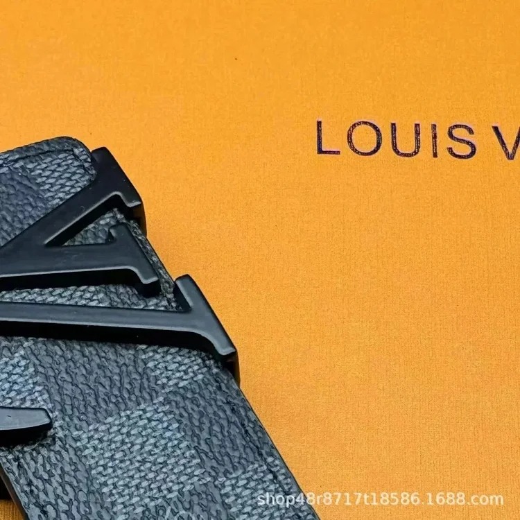New L men s belt smooth buckle V letter belt youth plaid trouser belt trendy casual business belt