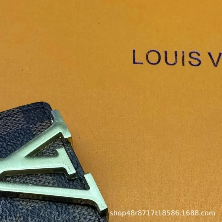 New L men s belt smooth buckle V letter belt youth plaid trouser belt trendy casual business belt