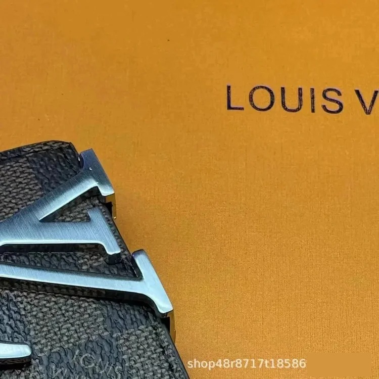 New L men s belt smooth buckle V letter belt youth plaid trouser belt trendy casual business belt