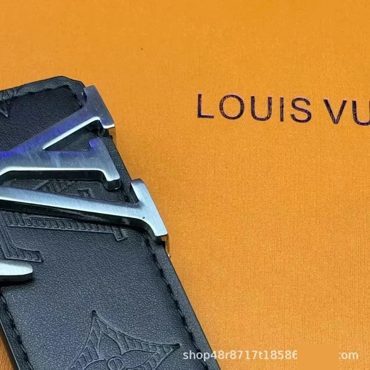 New L men s belt smooth buckle V letter belt youth plaid trouser belt trendy casual business belt