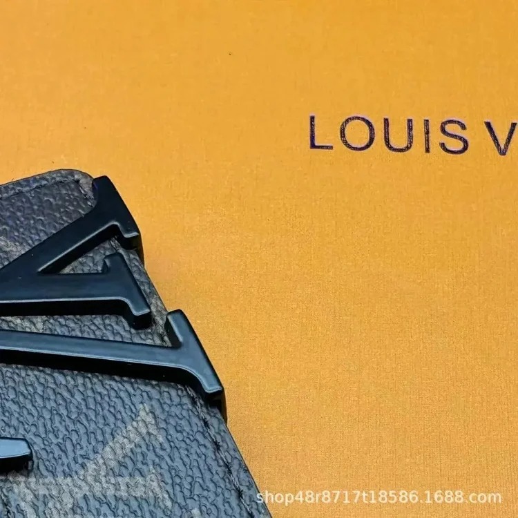 New L men s belt smooth buckle V letter belt youth plaid trouser belt trendy casual business belt