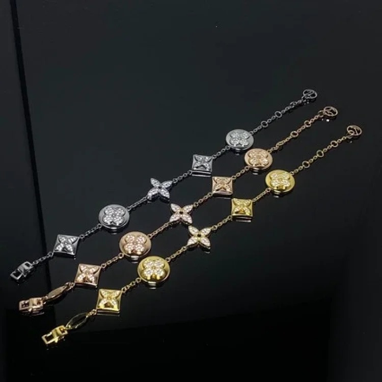 V gold high version full diamond four-leaf clover round bracelet for women with multi-flower diamond fashion simple and high-end jewelry