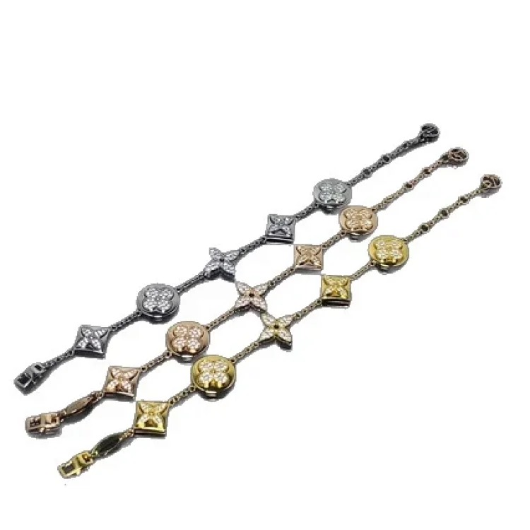 V gold high version full diamond four-leaf clover round bracelet for women with multi-flower diamond fashion simple and high-end jewelry