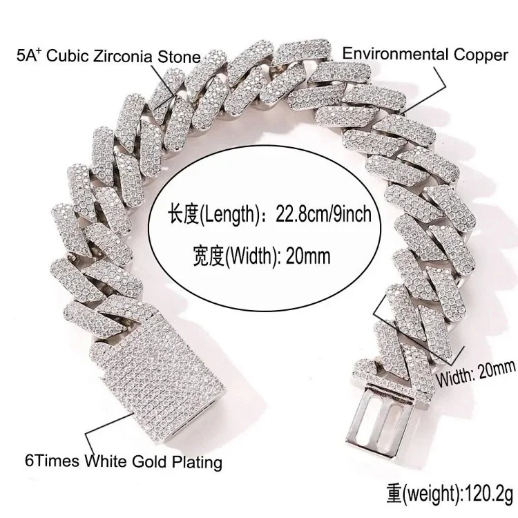 5ACubic Zirconia Stone Diamond Bracelet Hip-Hop Jewelry