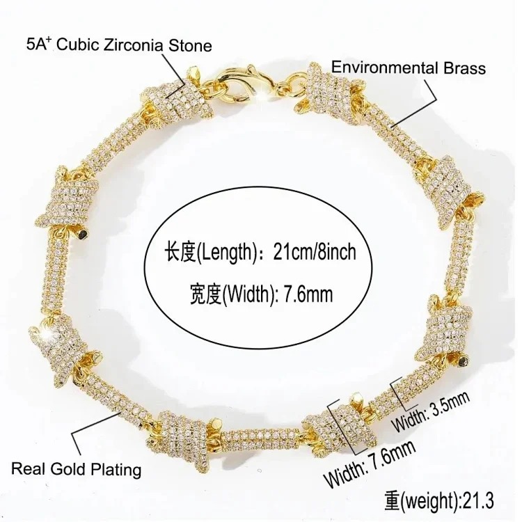 5ACubic Zirconia Stone Diamond Bracelet Hip-Hop Jewelry