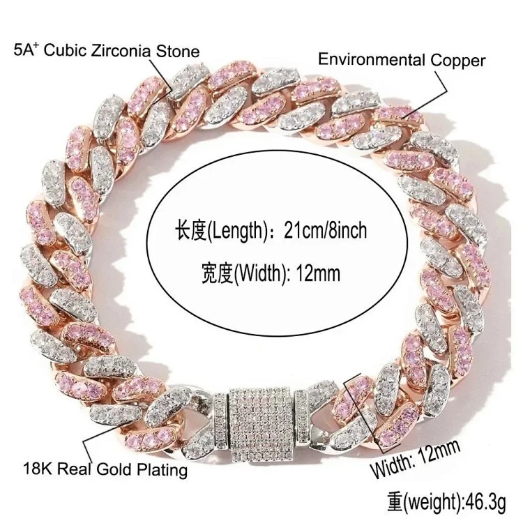 5ACubic Zirconia Stone Diamond Bracelet Hip-Hop Jewelry