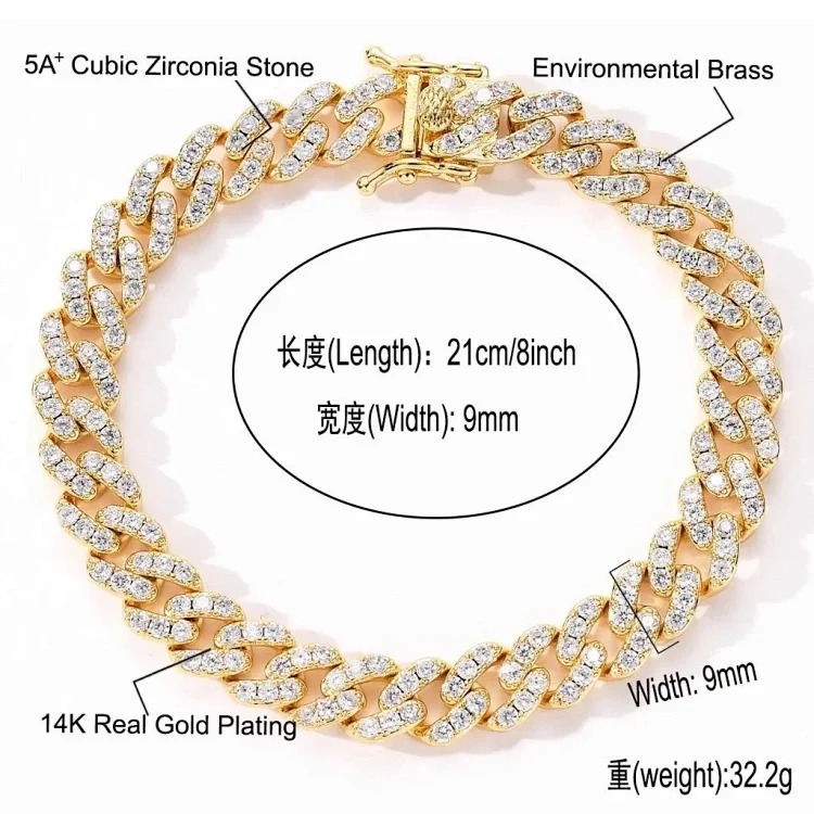 5ACubic Zirconia Stone Diamond Bracelet Hip-Hop Jewelry