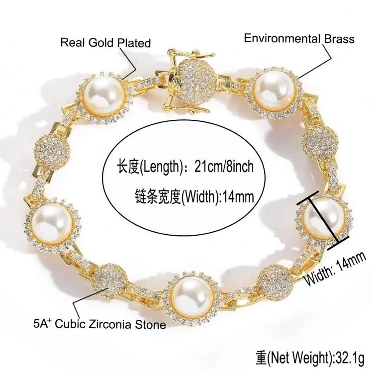 5ACubic Zirconia Stone Diamond Bracelet Hip-Hop Jewelry