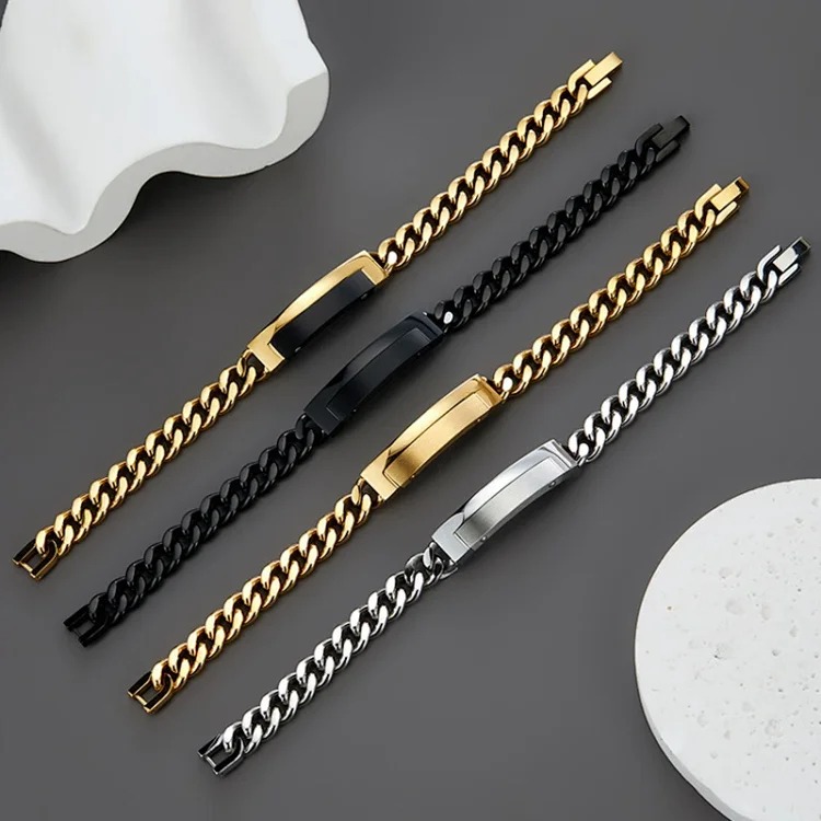 Cross-border European and American metal stainless steel butterfly buckle curved bracelet women's thick Cuban chain foreign trade supply wholesale