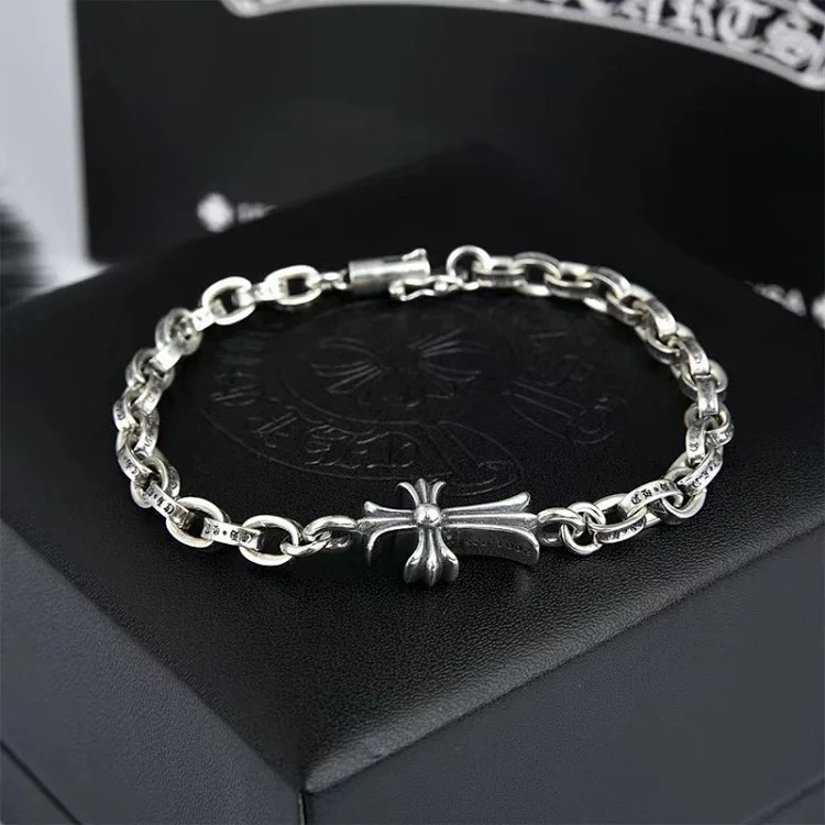 Crowe retro thick letter bracelet dice scout flower cross flower ball full flower gold bracelet same style for men and women