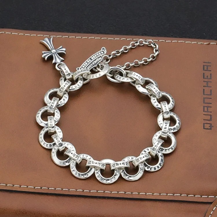 Crowe retro thick letter bracelet dice scout flower cross flower ball full flower gold bracelet same style for men and women
