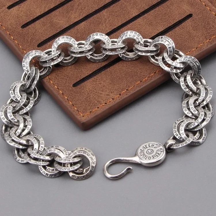 Crowe retro thick letter bracelet dice scout flower cross flower ball full flower gold bracelet same style for men and women