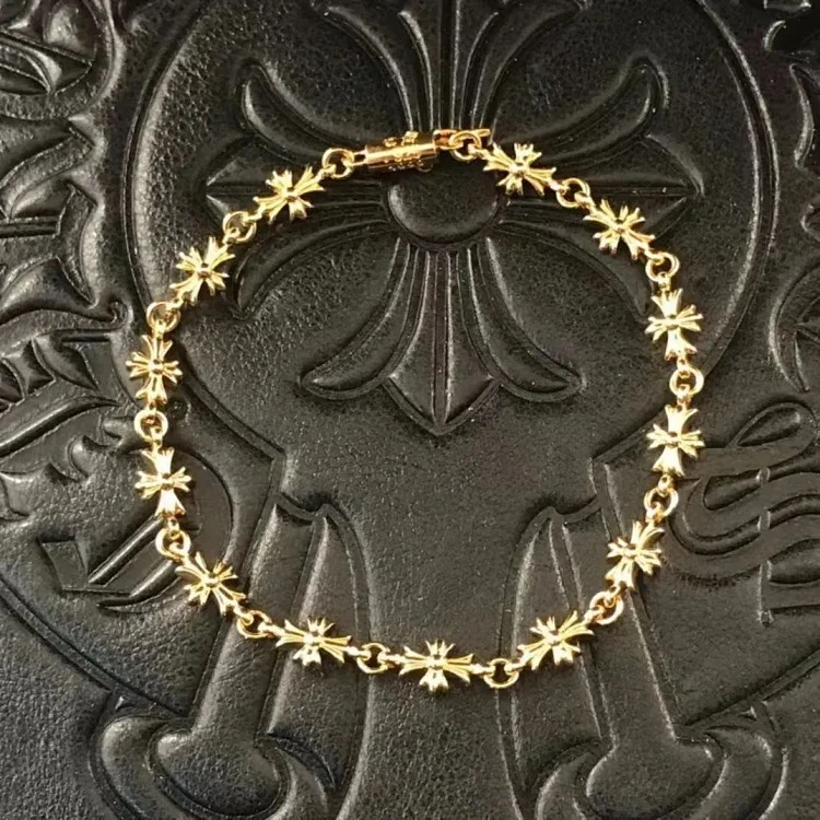 Crowe retro thick letter bracelet dice scout flower cross flower ball full flower gold bracelet same style for men and women