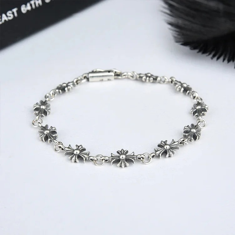 Crowe retro thick letter bracelet dice scout flower cross flower ball full flower gold bracelet same style for men and women