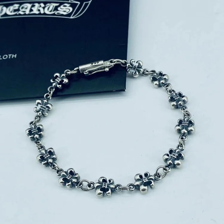 Crowe retro thick letter bracelet dice scout flower cross flower ball full flower gold bracelet same style for men and women