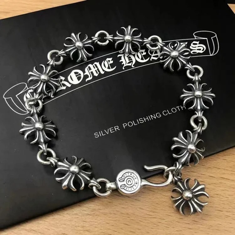Crowe retro thick letter bracelet dice scout flower cross flower ball full flower gold bracelet same style for men and women