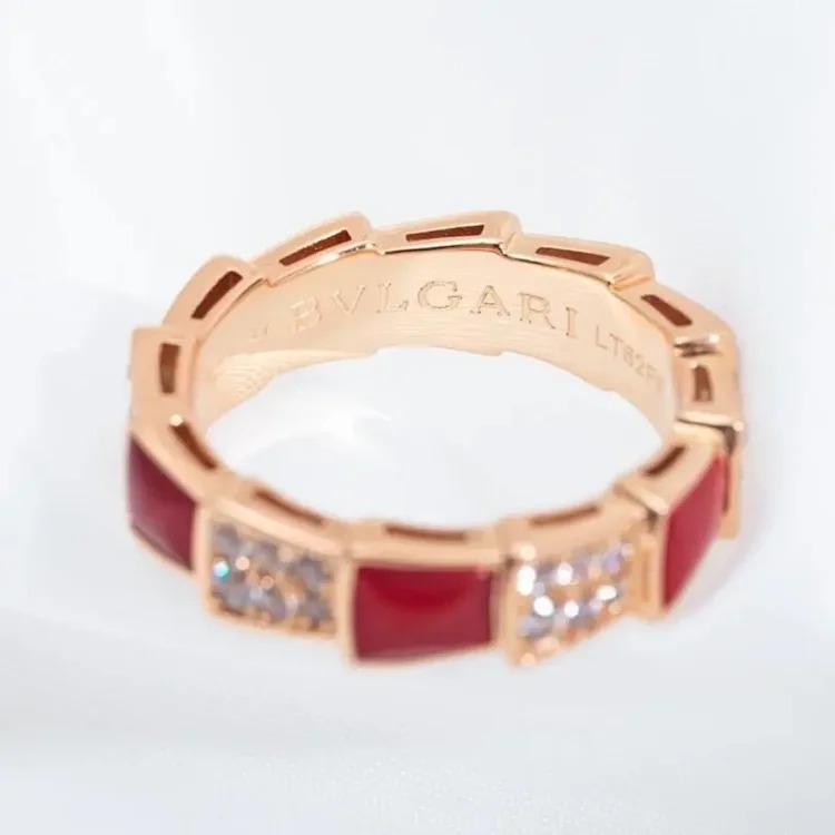 Baojia High V Gold Snake Bone Ring Female Snake Bone Micro-Inlaid Mother-of-Agate Couple Fashion Ring Direct Sales Wholesale