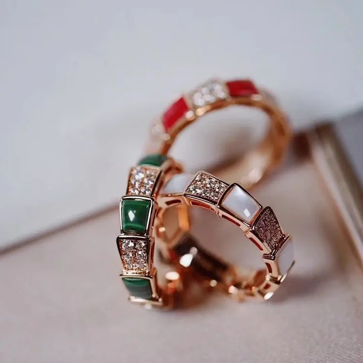 Baojia High V Gold Snake Bone Ring Female Snake Bone Micro-Inlaid Mother-of-Agate Couple Fashion Ring Direct Sales Wholesale