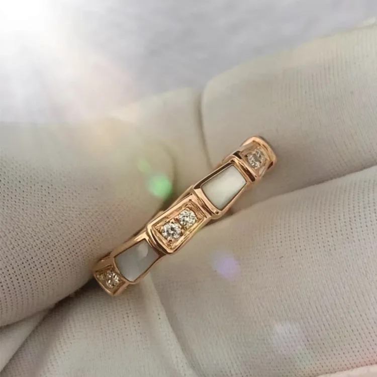 Baojia High V Gold Snake Bone Ring Female Snake Bone Micro-Inlaid Mother-of-Agate Couple Fashion Ring Direct Sales Wholesale