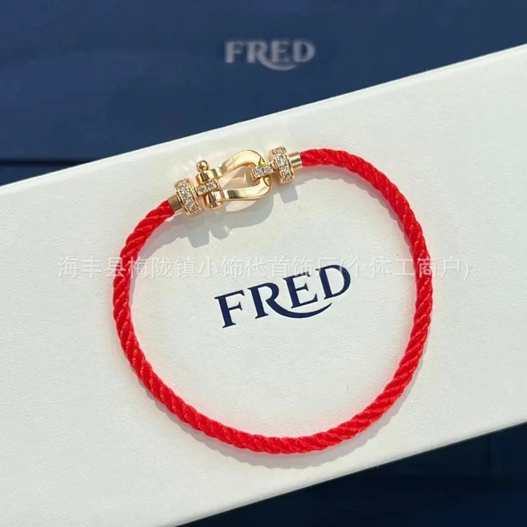 High V gold horseshoe buckle set with diamond bracelet thick plated 18K rose gold Fred men's and women's couple's bracelet bracelet