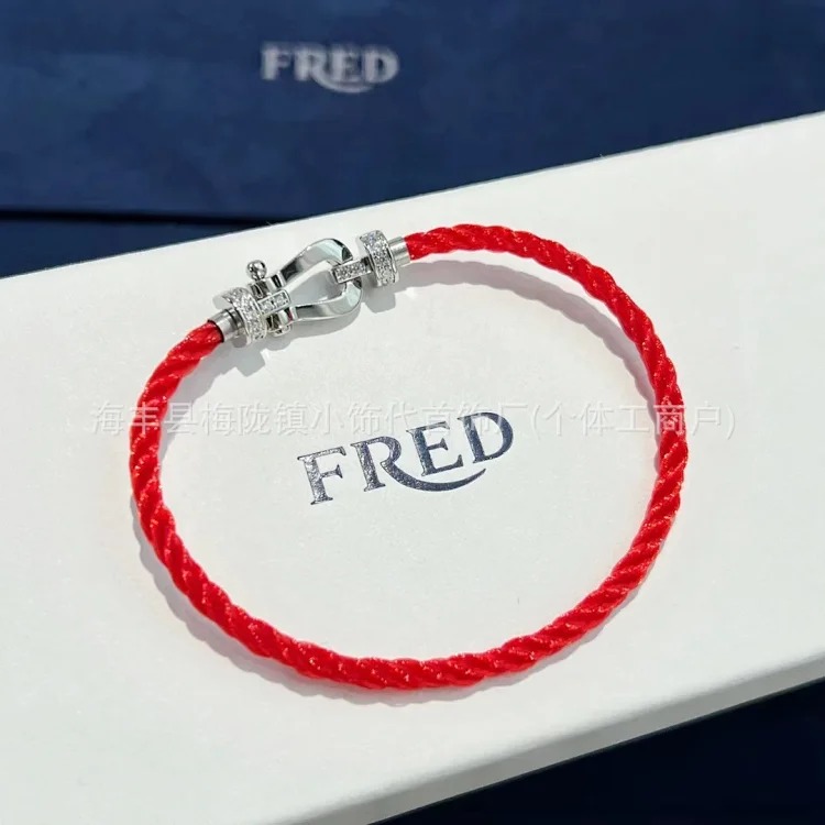 High V gold horseshoe buckle set with diamond bracelet thick plated 18K rose gold Fred men's and women's couple's bracelet bracelet