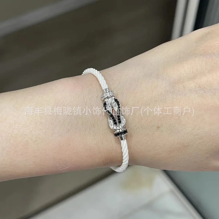 High V gold horseshoe buckle set with diamond bracelet thick plated 18K rose gold Fred men's and women's couple's bracelet bracelet