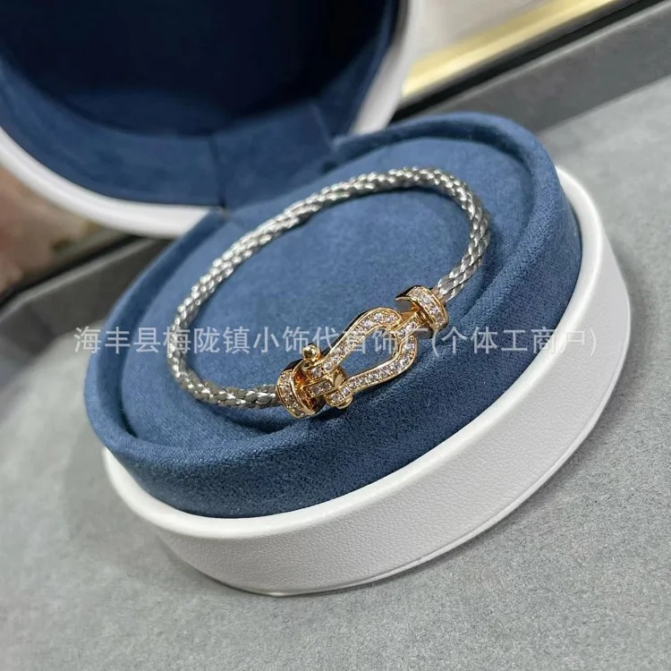High V gold horseshoe buckle set with diamond bracelet thick plated 18K rose gold Fred men's and women's couple's bracelet bracelet