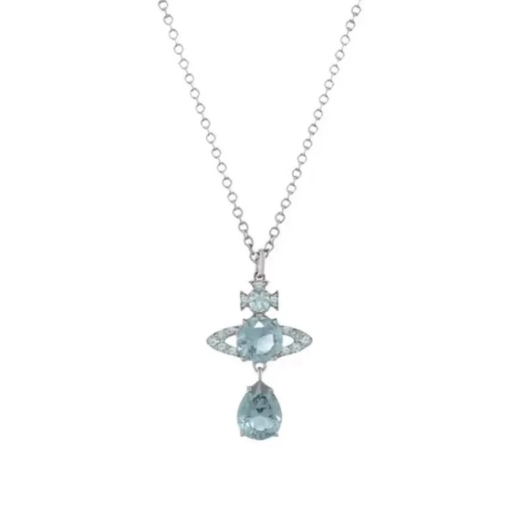 Cabinet-level quality Queen Mother Saturn full diamond brooch chain Saturn necklace paper clip clavicle chain for women