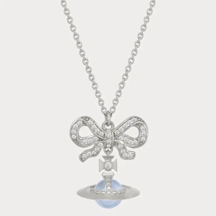 Cabinet-level quality Queen Mother Saturn full diamond brooch chain Saturn necklace paper clip clavicle chain for women