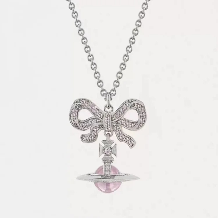 Cabinet-level quality Queen Mother Saturn full diamond brooch chain Saturn necklace paper clip clavicle chain for women