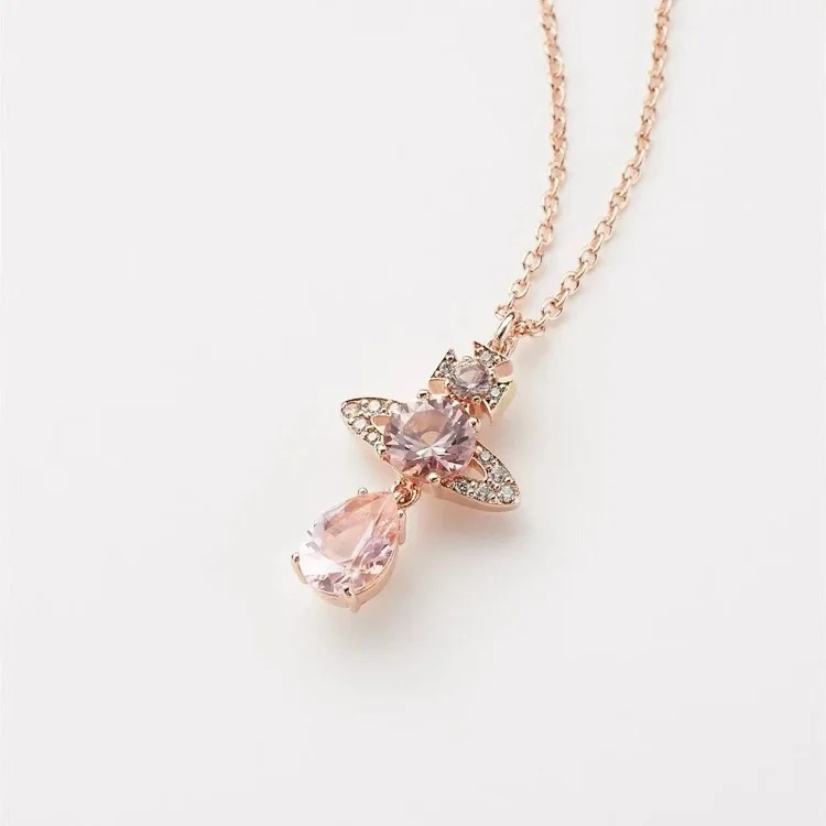 Cabinet-level quality Queen Mother Saturn full diamond brooch chain Saturn necklace paper clip clavicle chain for women