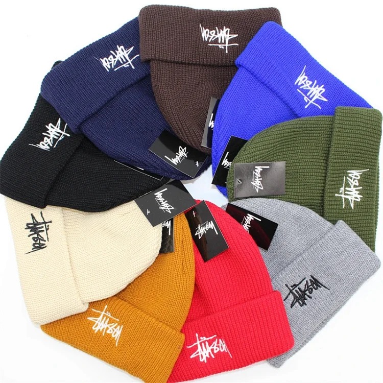 Solid color embroidered knitted hat for men and women, warm straw writing cold hat, student couple, street dance, hip-hop woolen hat-CY