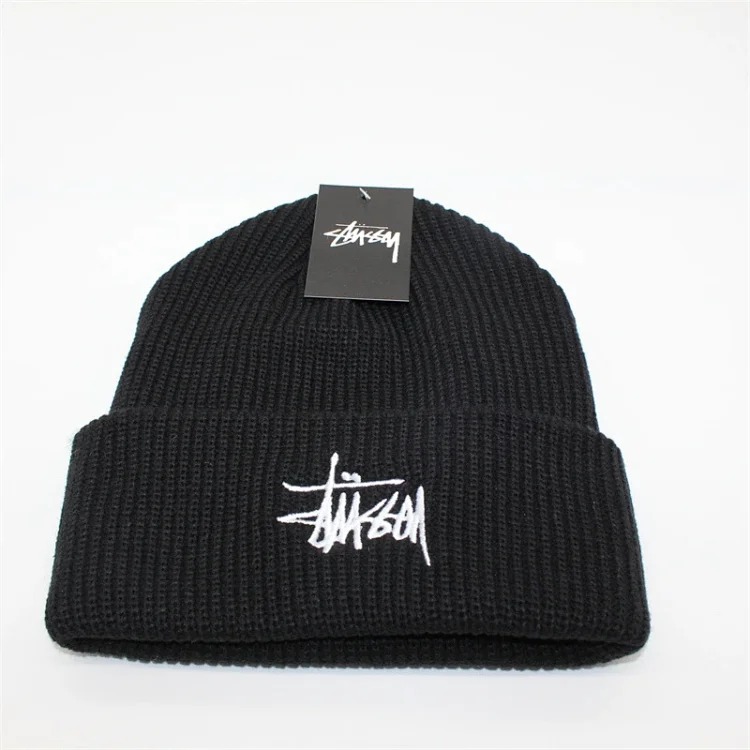 Solid color embroidered knitted hat for men and women, warm straw writing cold hat, student couple, street dance, hip-hop woolen hat-CY