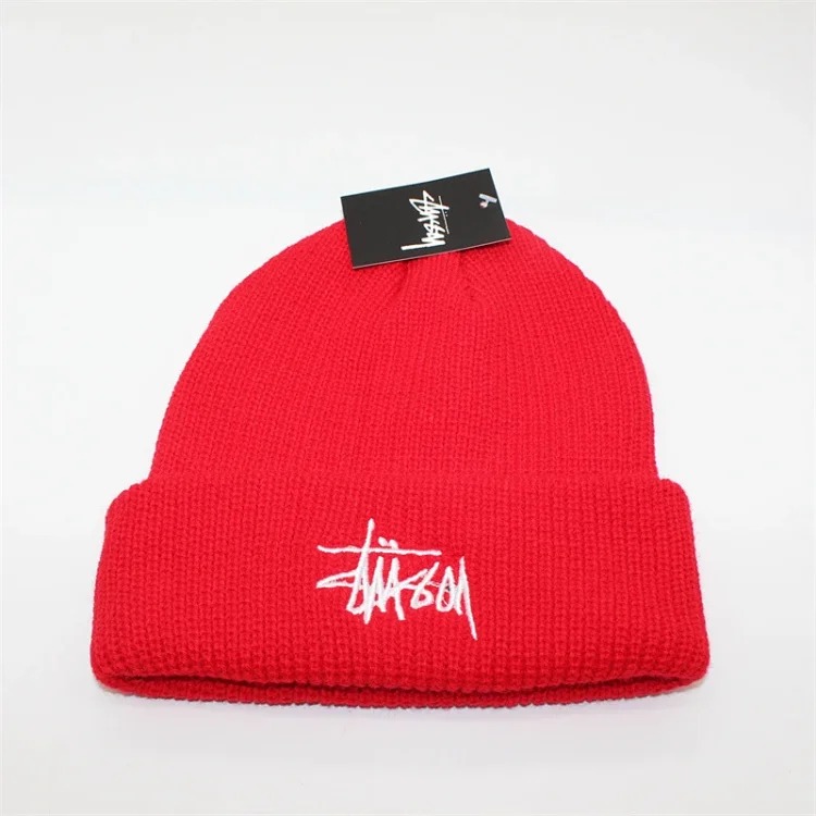 Solid color embroidered knitted hat for men and women, warm straw writing cold hat, student couple, street dance, hip-hop woolen hat-CY