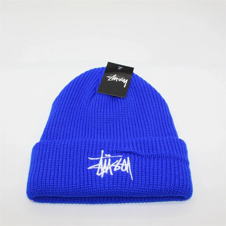Solid color embroidered knitted hat for men and women, warm straw writing cold hat, student couple, street dance, hip-hop woolen hat-CY