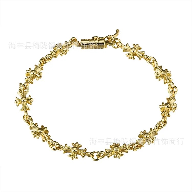Crowe retro cross thin letter bracelet cross flower ball TINY E full flower jewelry with diamond gold bracelet