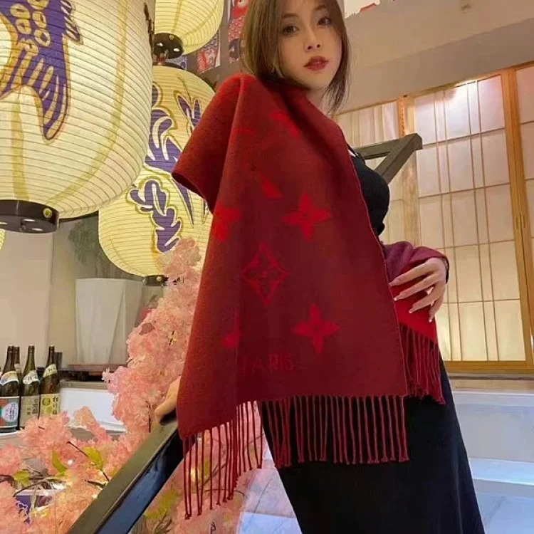Letter scarf women s imitation cashmere scarf tassel double-sided shawl warm scarf versatile